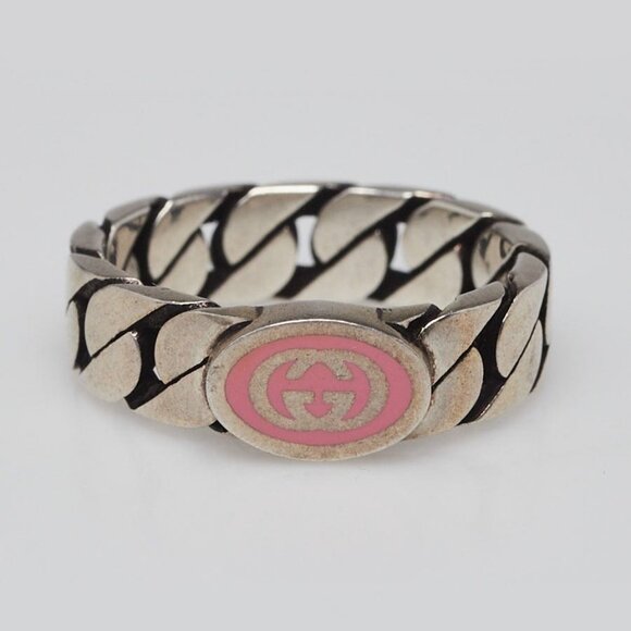 Gucci Pink Sterling Silver Interlocking G Ring Size 8 - Picture 1 of 5